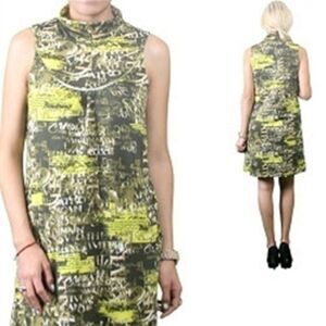 AZIZA Damask Cowl Neck Sleeveless Pockets Sheath Career Dress Yellow, Medium